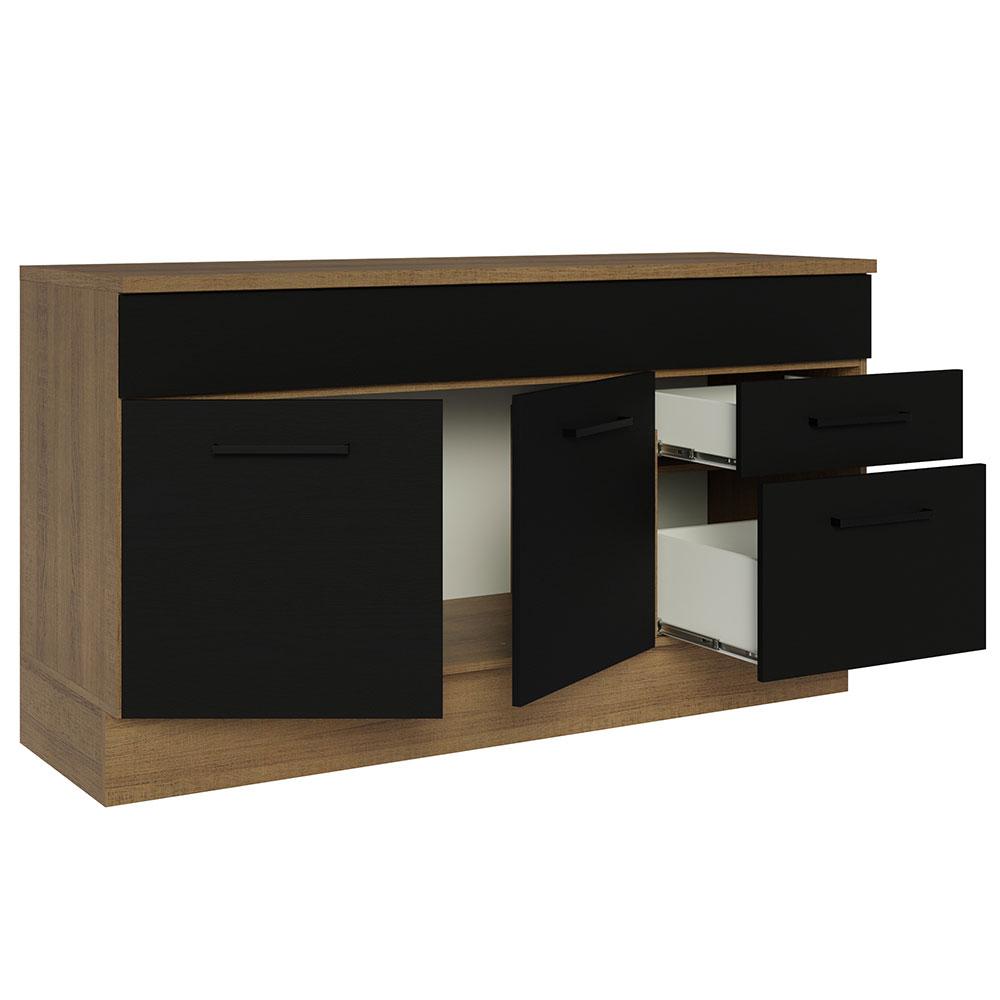 Balcão Gabinete de Pia Cozinha 150 cm 2 Gavetas 2 Portas (Com Tampo) Rustic/Preto Agata Madesa