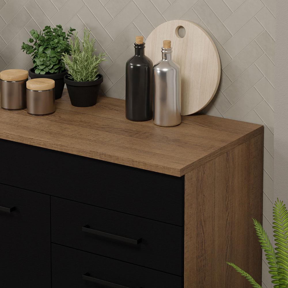 Balcão Gabinete de Pia Cozinha 150 cm 2 Gavetas 2 Portas (Com Tampo) Rustic/Preto Agata Madesa