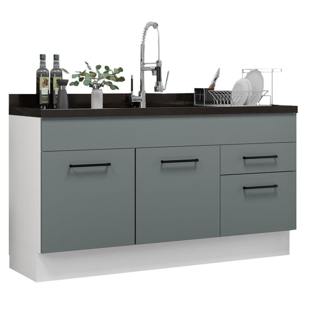Balcão Gabinete de Pia Cozinha 150 cm 2 Portas e 2 Gavetas (Sem Tampo e Pia) Branco/Cinza Agata Madesa