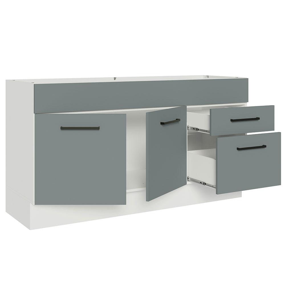 Balcão Gabinete de Pia Cozinha 150 cm 2 Portas e 2 Gavetas (Sem Tampo e Pia) Branco/Cinza Agata Madesa