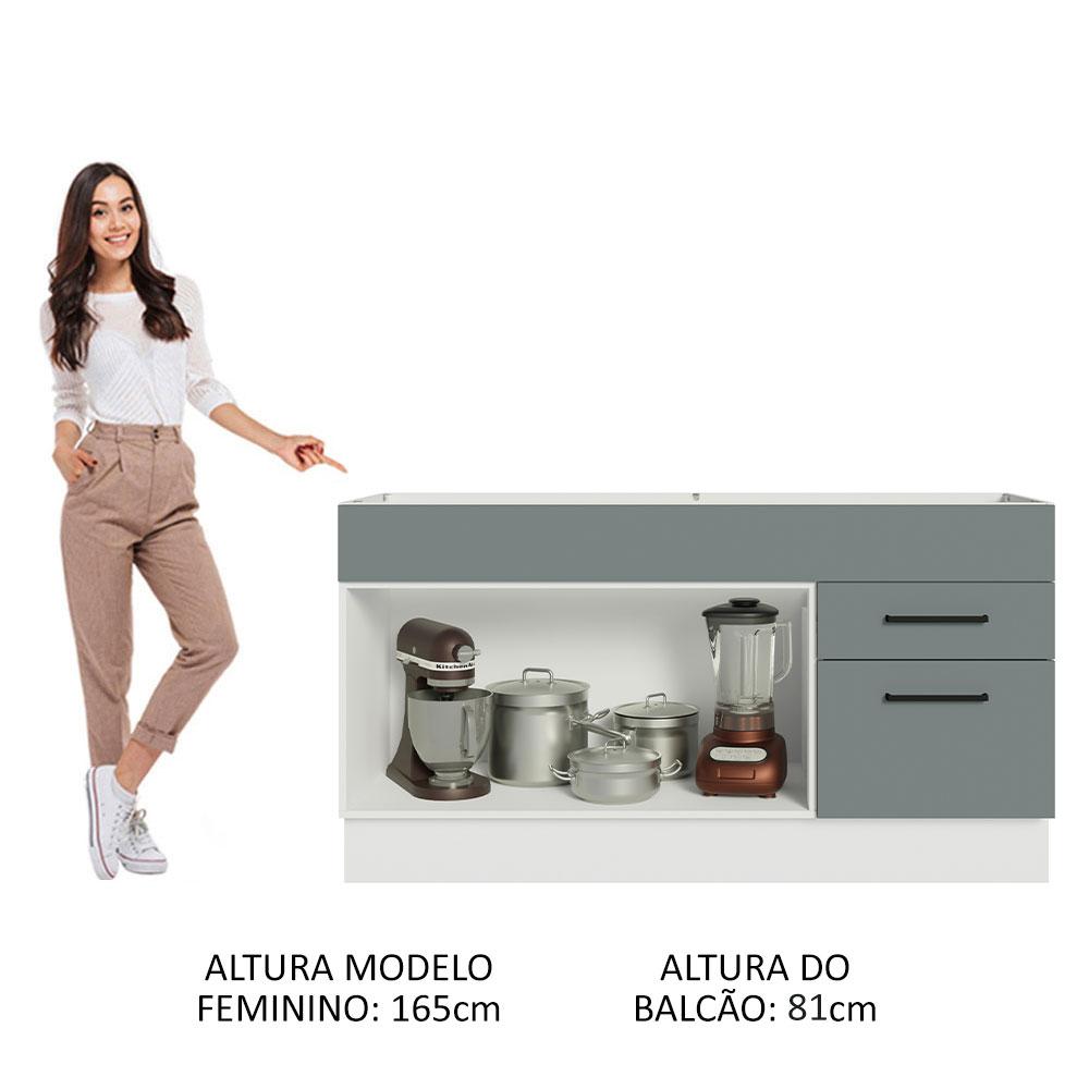 Balcão Gabinete de Pia Cozinha 150 cm 2 Portas e 2 Gavetas (Sem Tampo e Pia) Branco/Cinza Agata Madesa