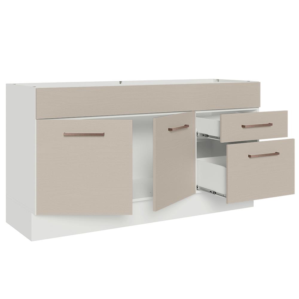 Balcão Gabinete de Pia Cozinha 150 cm 2 Portas e 2 Gavetas (Sem Tampo e Pia) Branco/Crema Agata Madesa
