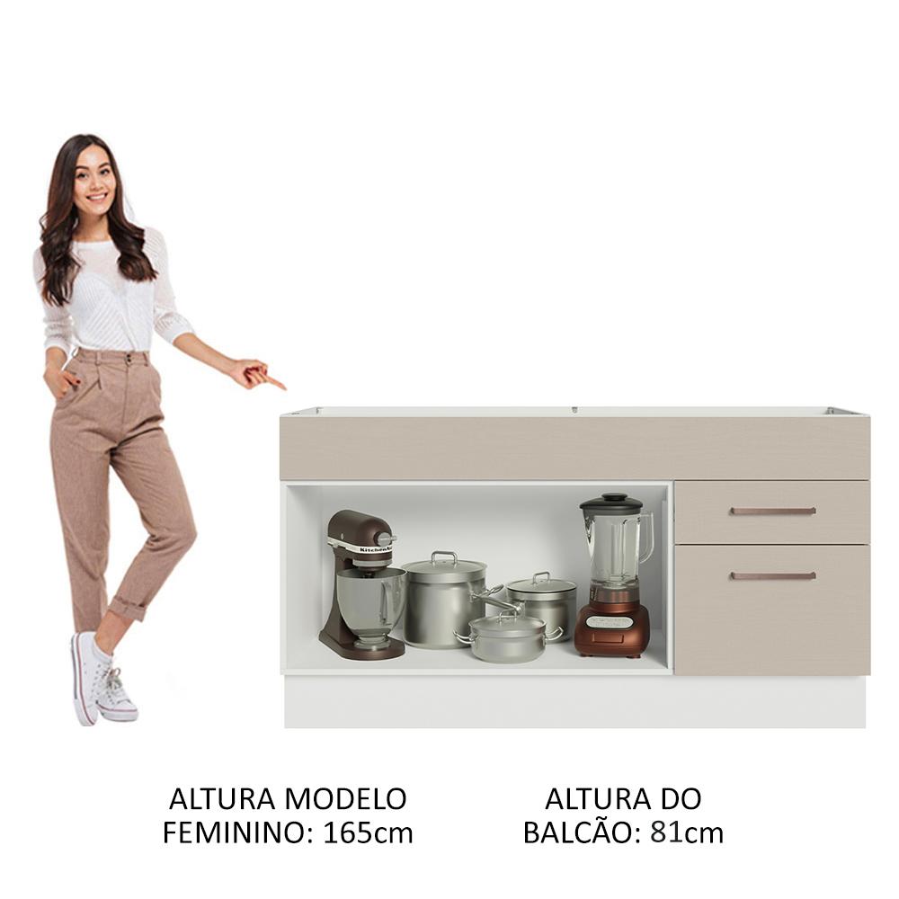 Balcão Gabinete de Pia Cozinha 150 cm 2 Portas e 2 Gavetas (Sem Tampo e Pia) Branco/Crema Agata Madesa
