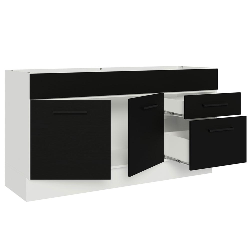 Balcão Gabinete de Pia Cozinha 150 cm 2 Portas e 2 Gavetas (Sem Tampo e Pia) Branco/Preto Agata Madesa