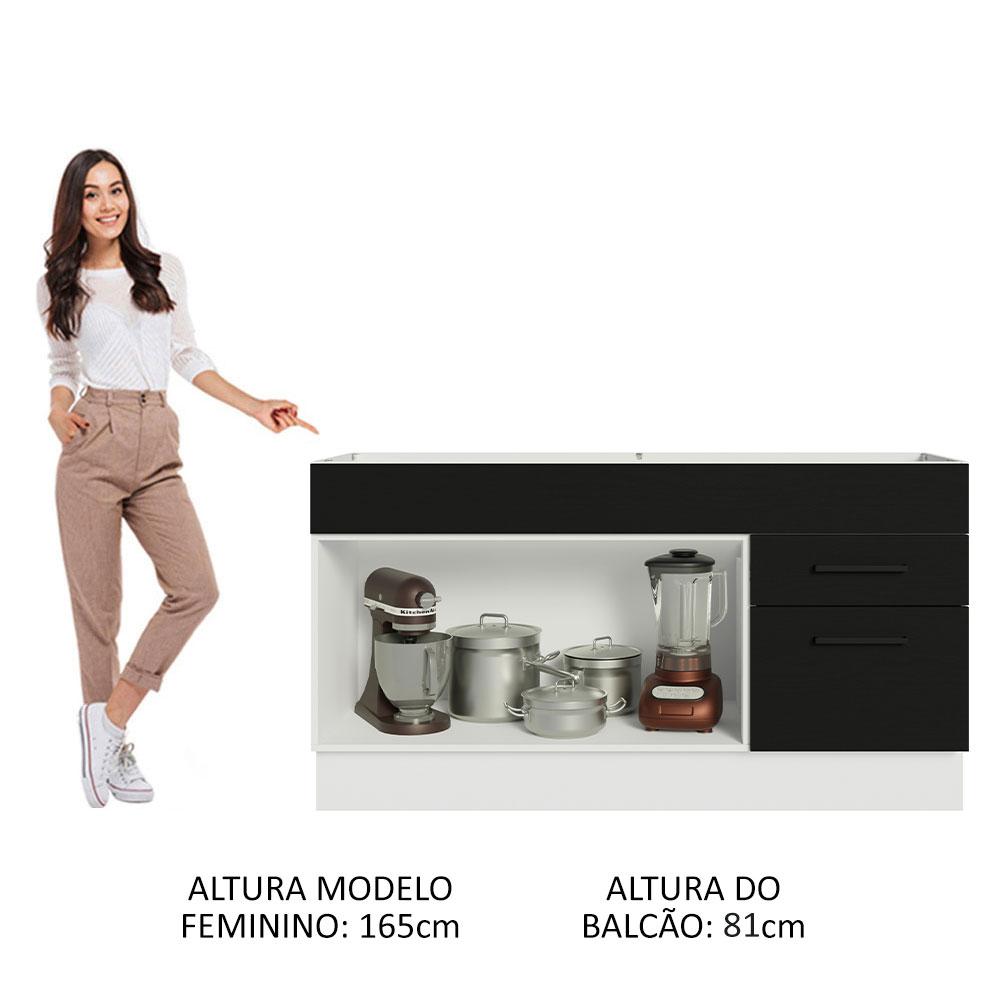 Balcão Gabinete de Pia Cozinha 150 cm 2 Portas e 2 Gavetas (Sem Tampo e Pia) Branco/Preto Agata Madesa