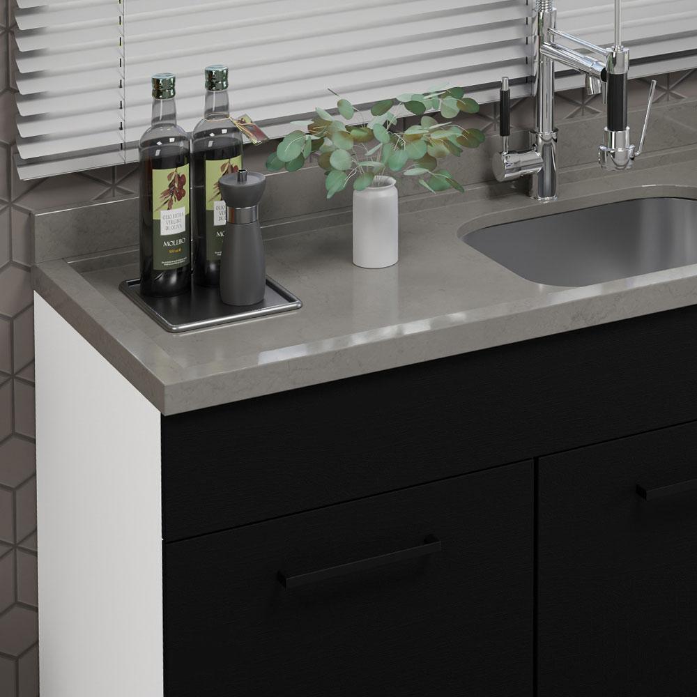 Balcão Gabinete de Pia Cozinha 150 cm 2 Portas e 2 Gavetas (Sem Tampo e Pia) Branco/Preto Agata Madesa