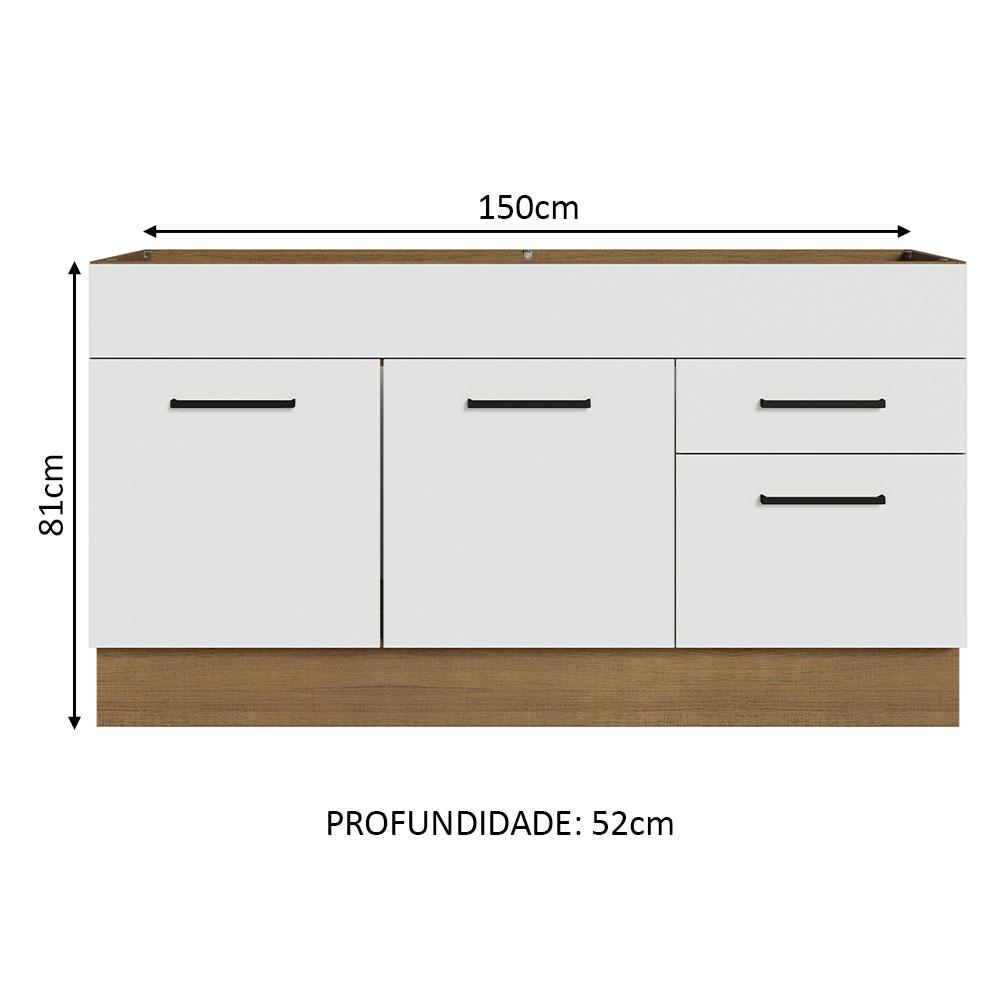 Balcão Gabinete de Pia Cozinha 150 cm 2 Portas e 2 Gavetas (Sem Tampo e Pia) Rustic/Branco Agata Madesa