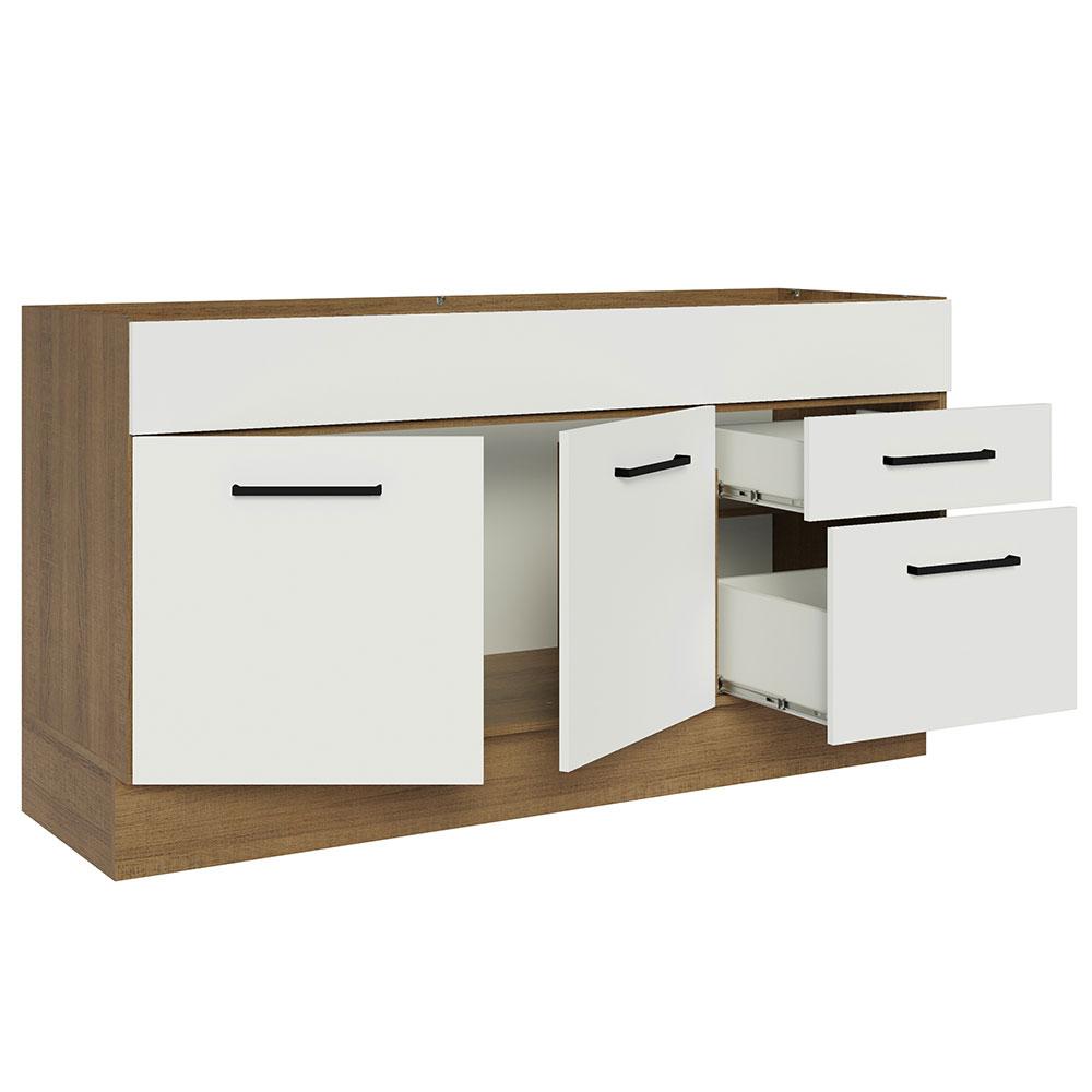 Balcão Gabinete de Pia Cozinha 150 cm 2 Portas e 2 Gavetas (Sem Tampo e Pia) Rustic/Branco Agata Madesa