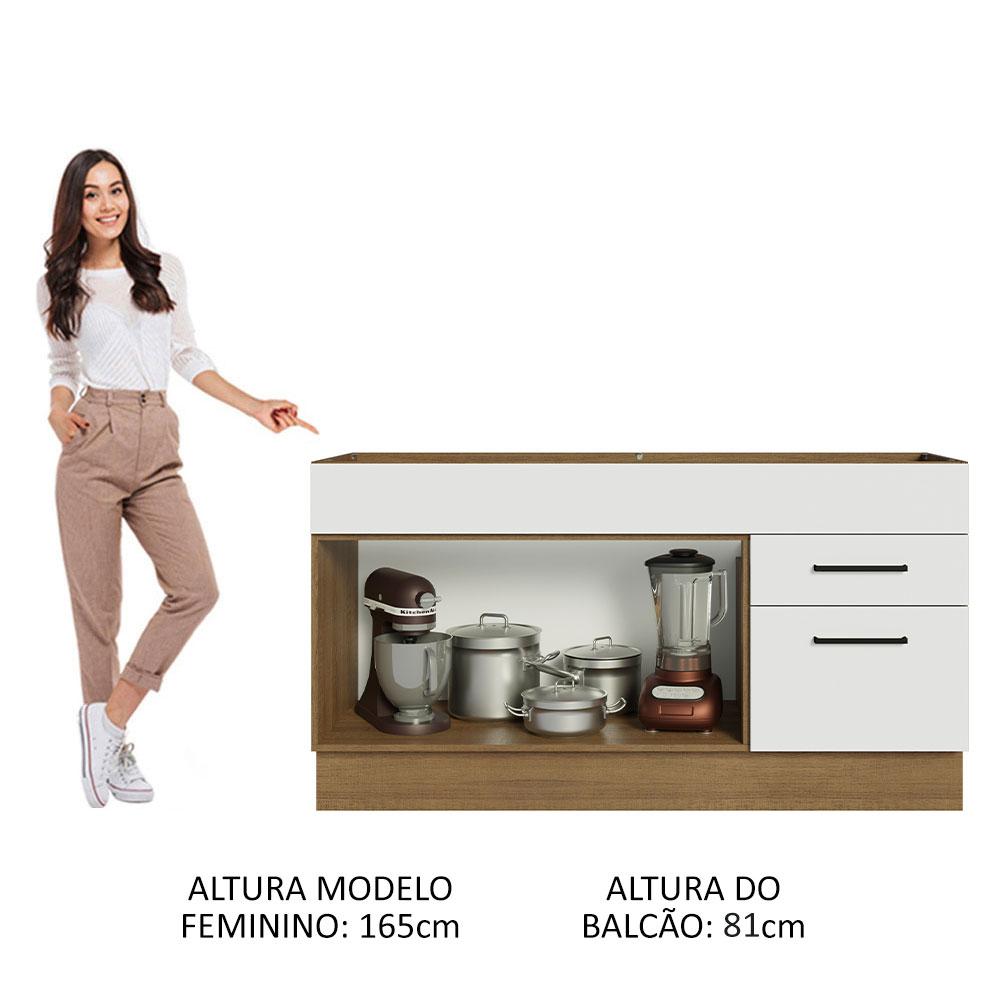 Balcão Gabinete de Pia Cozinha 150 cm 2 Portas e 2 Gavetas (Sem Tampo e Pia) Rustic/Branco Agata Madesa
