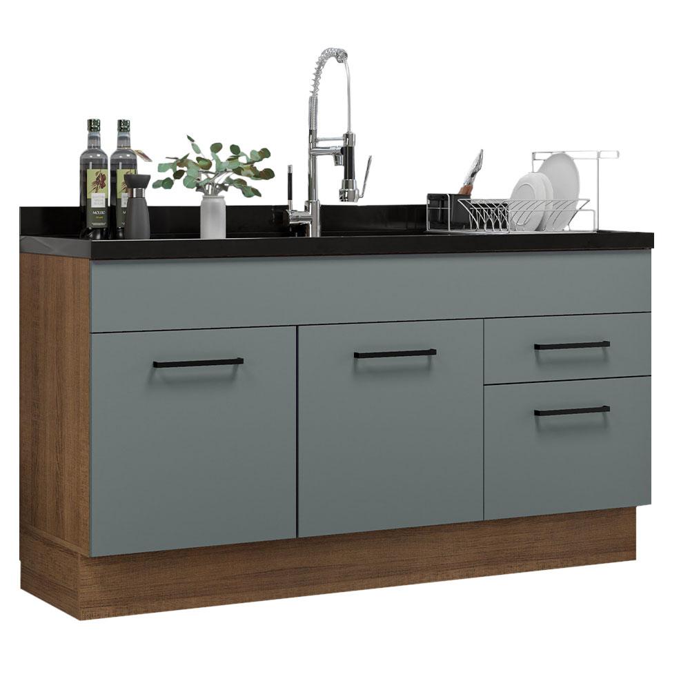 Balcão Gabinete de Pia Cozinha 150 cm 2 Portas e 2 Gavetas (Sem Tampo e Pia) Rustic/Cinza Agata Madesa