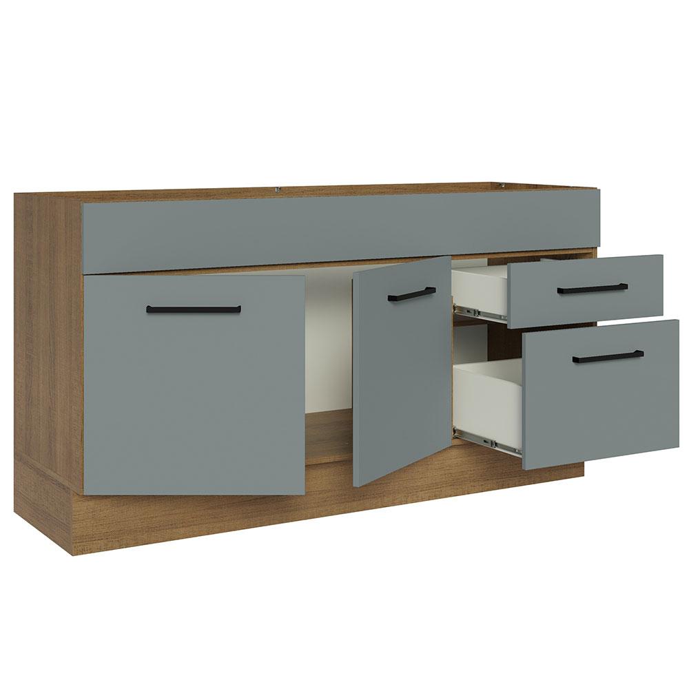 Balcão Gabinete de Pia Cozinha 150 cm 2 Portas e 2 Gavetas (Sem Tampo e Pia) Rustic/Cinza Agata Madesa