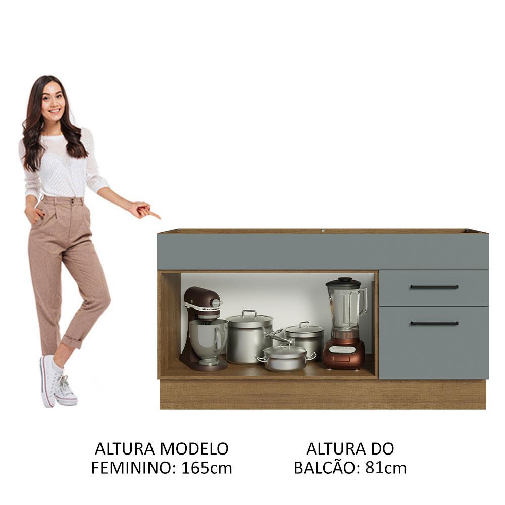 Balcão Gabinete de Pia Cozinha 150 cm 2 Portas e 2 Gavetas (Sem Tampo e Pia) Rustic/Cinza Agata Madesa
