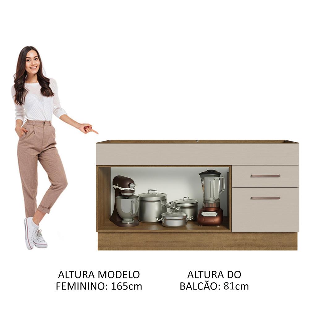 Balcão Gabinete de Pia Cozinha 150 cm 2 Portas e 2 Gavetas (Sem Tampo e Pia) Rustic/Crema Agata Madesa