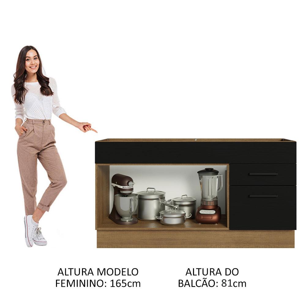 Balcão Gabinete de Pia Cozinha 150 cm 2 Portas e 2 Gavetas (Sem Tampo e Pia) Rustic/Preto Agata Madesa
