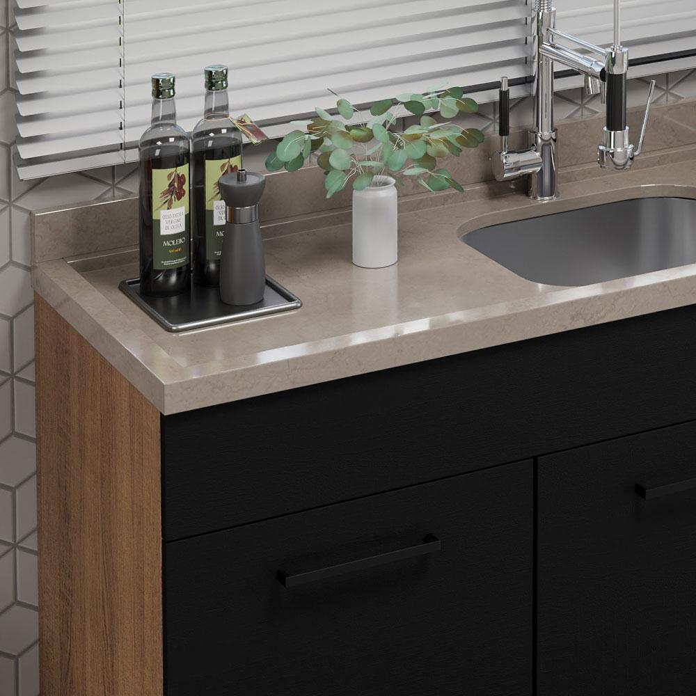 Balcão Gabinete de Pia Cozinha 150 cm 2 Portas e 2 Gavetas (Sem Tampo e Pia) Rustic/Preto Agata Madesa