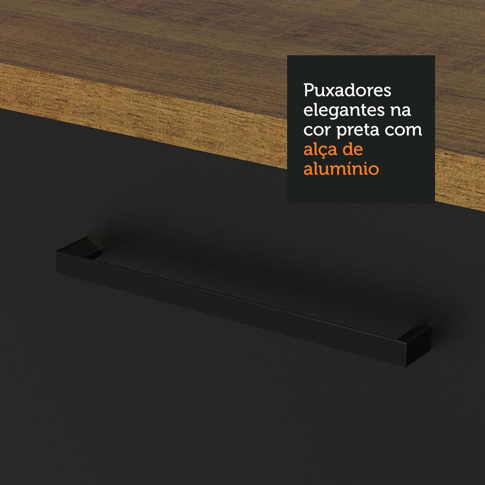 Balcão Gabinete de Pia Cozinha 150 cm 2 Portas e 2 Gavetas (Sem Tampo e Pia) Rustic/Preto Agata Madesa