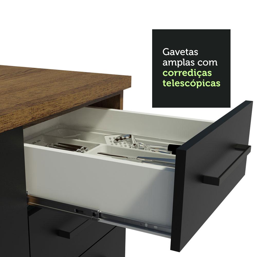 Balcão Gabinete de Pia Cozinha 150 cm 2 Portas e 2 Gavetas (Sem Tampo e Pia) Rustic/Preto Agata Madesa