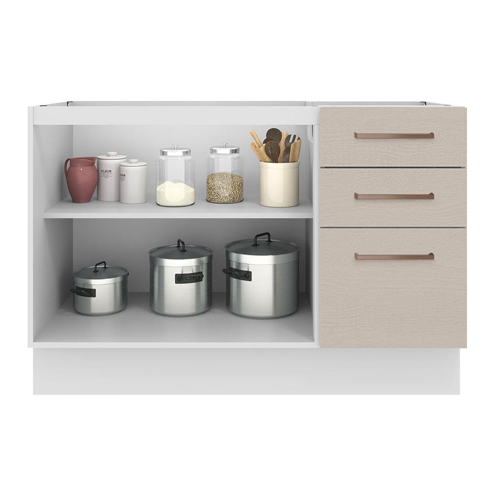 Balcão Gabinete de Pia Cozinha 2 Portas e 3 Gavetas Branco/Crema Agata Madesa