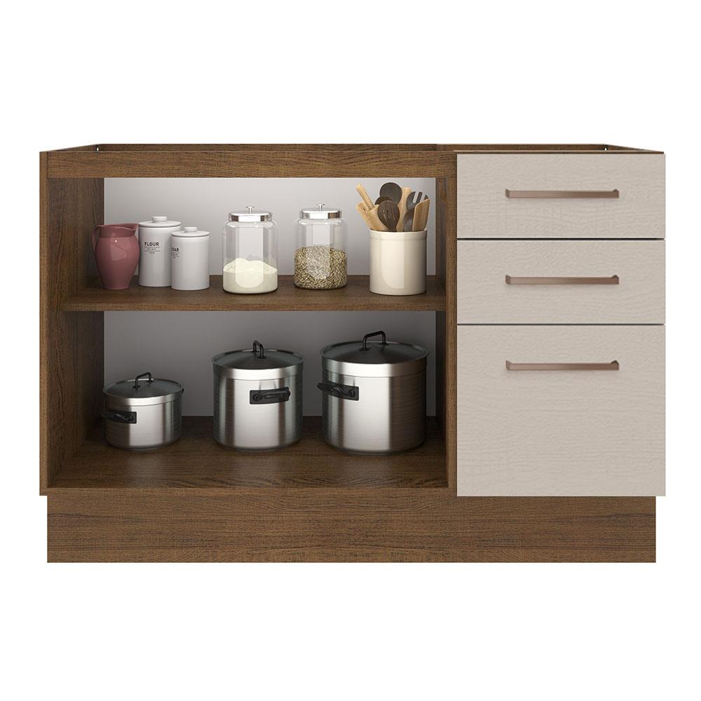 Balcão Gabinete de Pia Cozinha 2 Portas e 3 Gavetas Rustic/Crema Agata Madesa