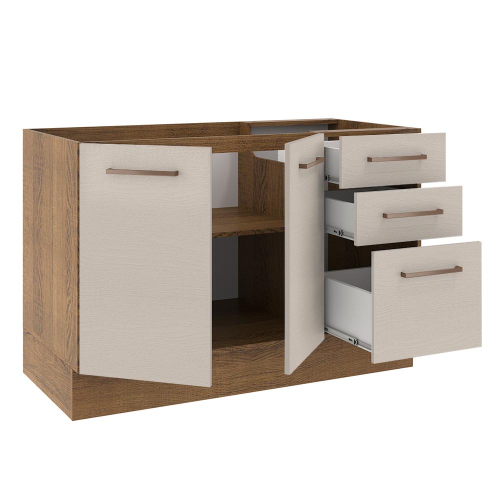 Balcão Gabinete de Pia Cozinha 2 Portas e 3 Gavetas Rustic/Crema Agata Madesa