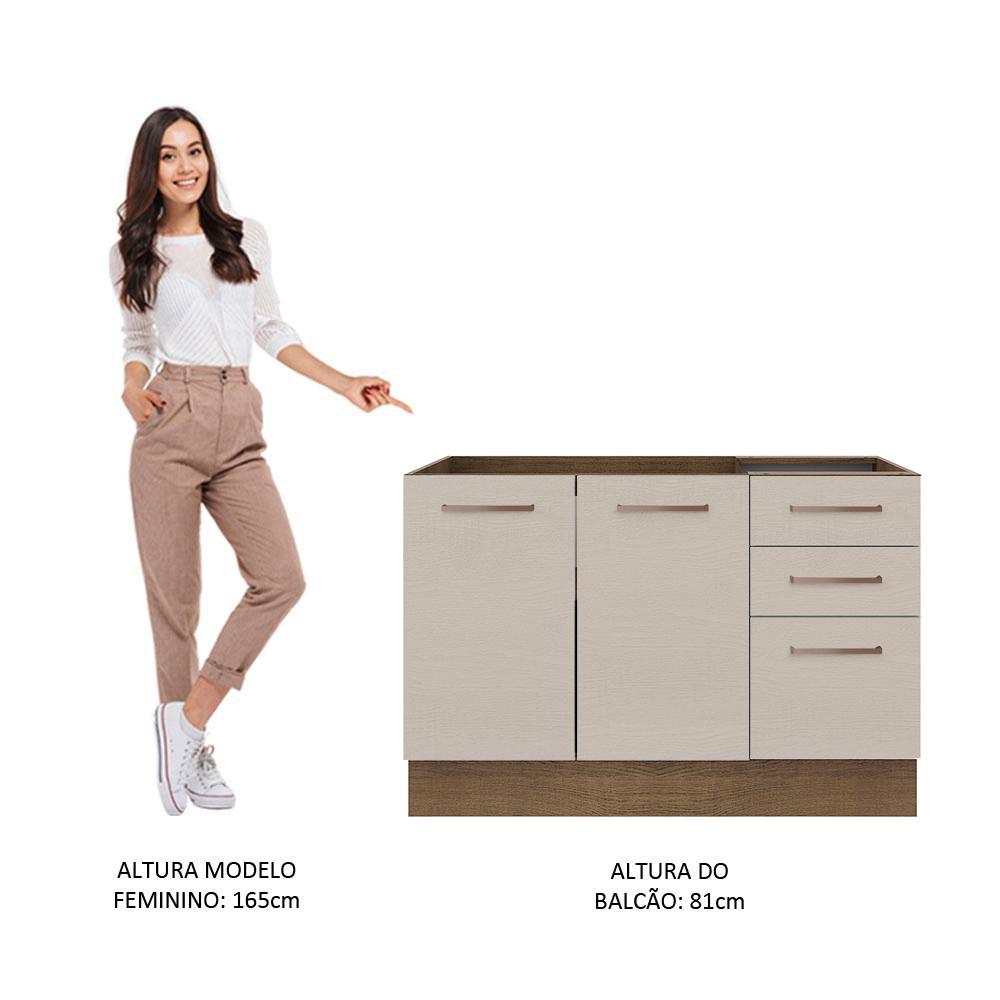 Balcão Gabinete de Pia Cozinha 2 Portas e 3 Gavetas Rustic/Crema Agata Madesa