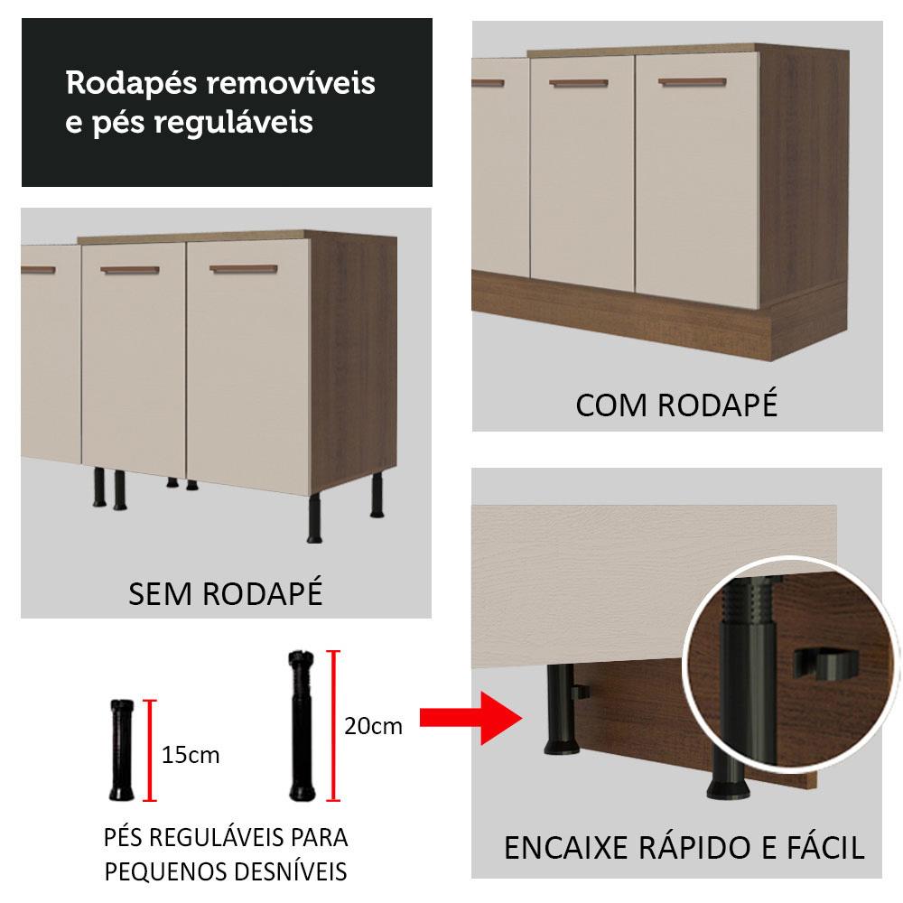 Balcão Gabinete de Pia Cozinha 2 Portas e 3 Gavetas Rustic/Crema Agata Madesa