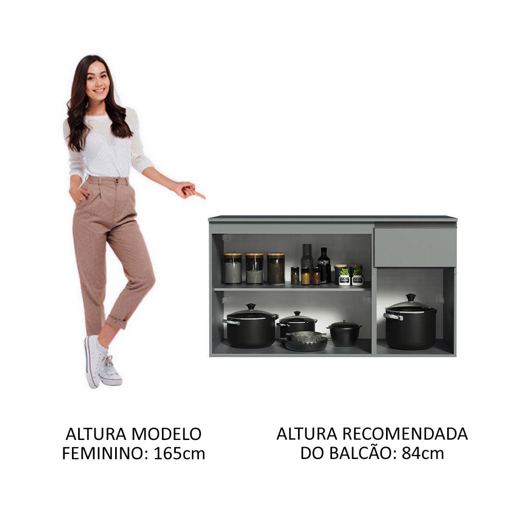 Balcão Gabinete de Pia Cozinha 3 Portas 1 Gaveta Suspenso Cinza Nice Madesa