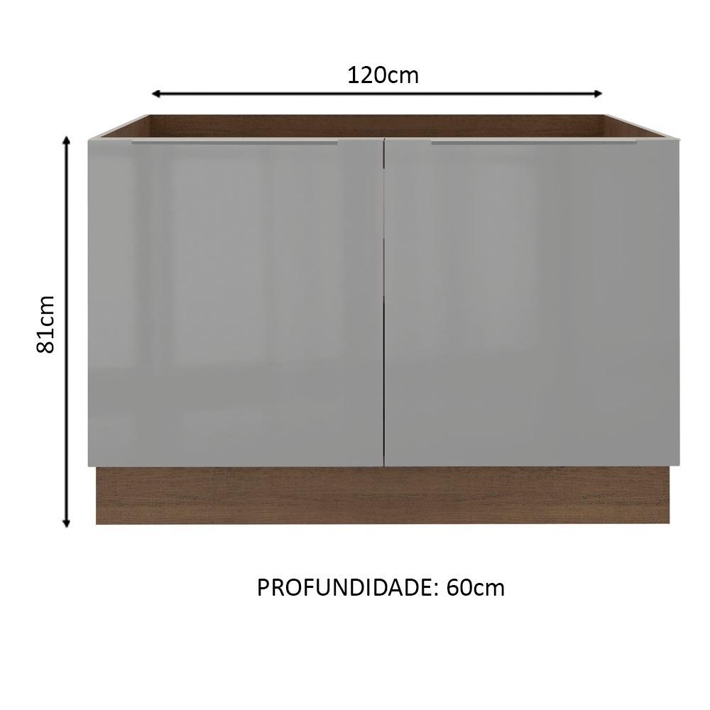 Balcão Gabinete de Pia Madesa Lux 120 cm 2 Portas - Rustic/Cinza