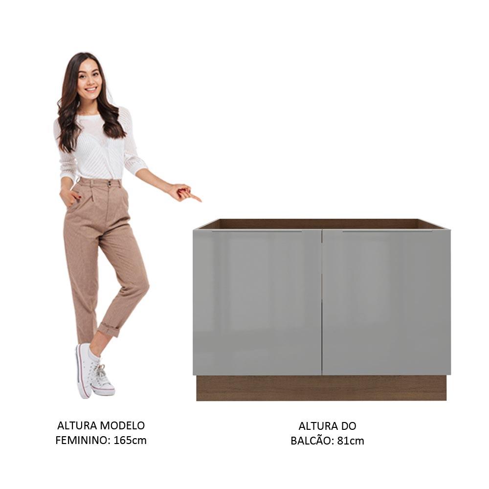 Balcão Gabinete de Pia Madesa Lux 120 cm 2 Portas - Rustic/Cinza