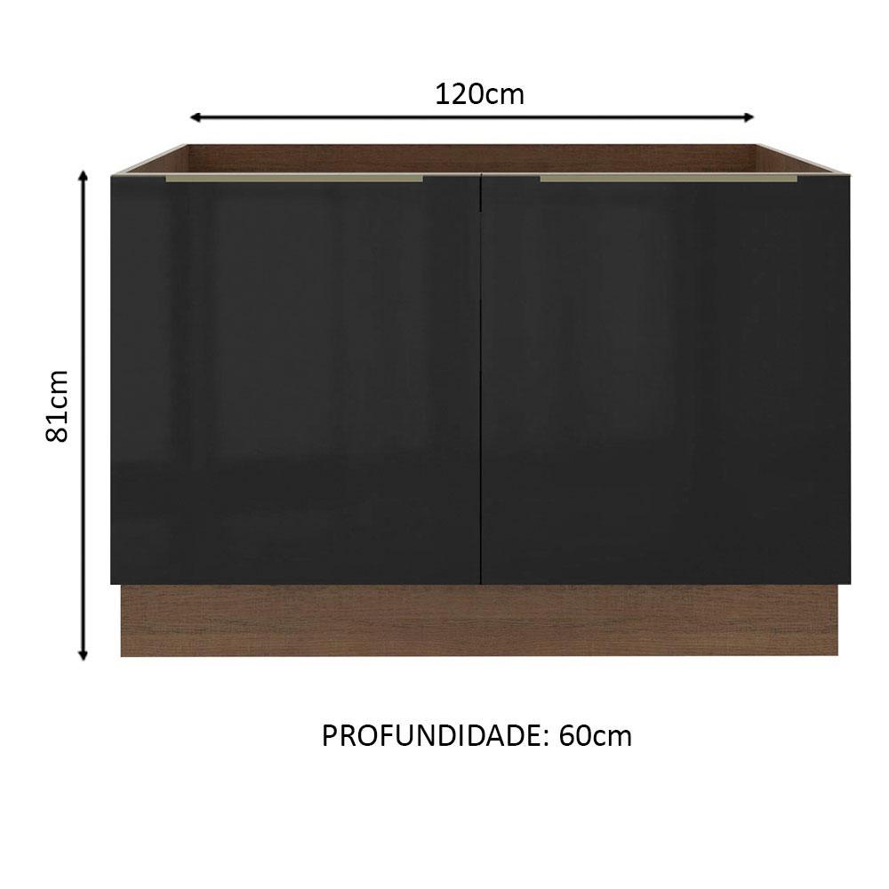 Balcão Gabinete de Pia Madesa Lux 120 cm 2 Portas - Rustic/Preto