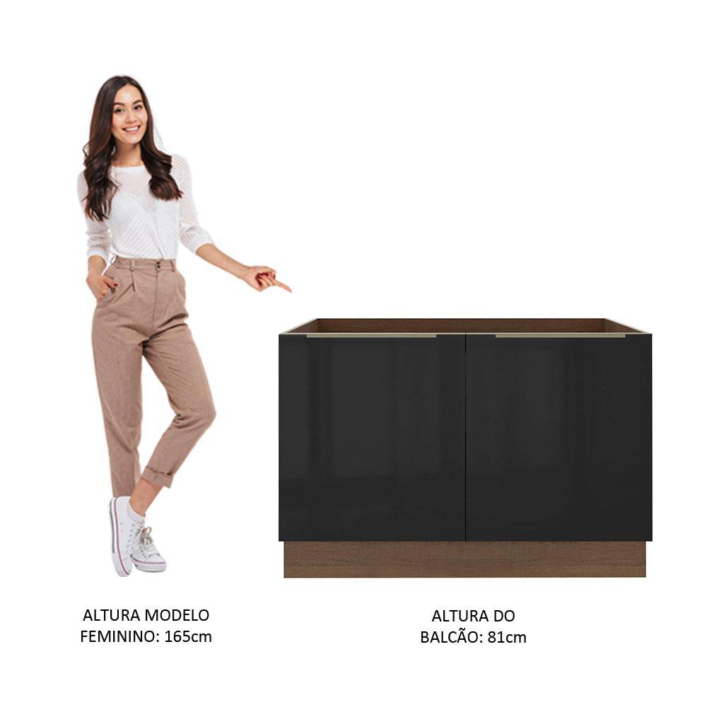 Balcão Gabinete de Pia Madesa Lux 120 cm 2 Portas - Rustic/Preto