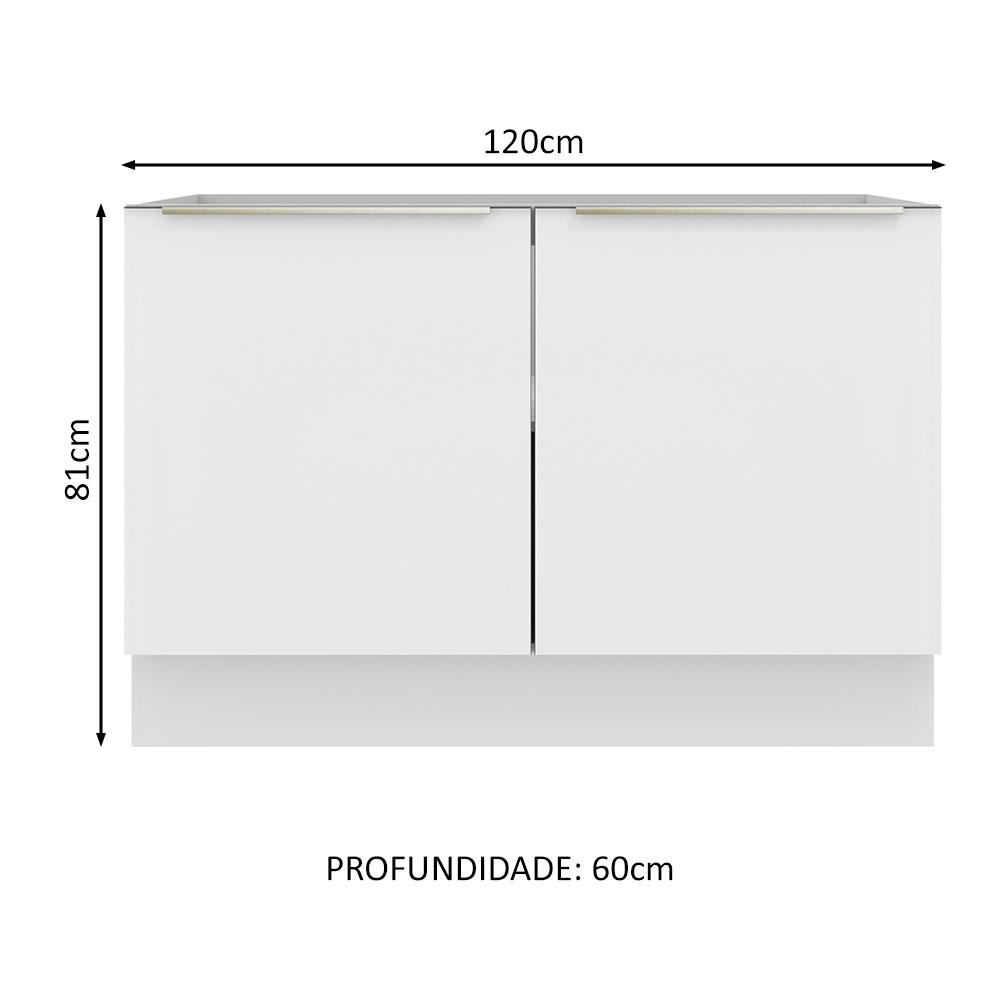 Balcão Gabinete de Pia Madesa Lux 120 cm 2 Portas (Sem Tampo) - Branco/Branco Veludo