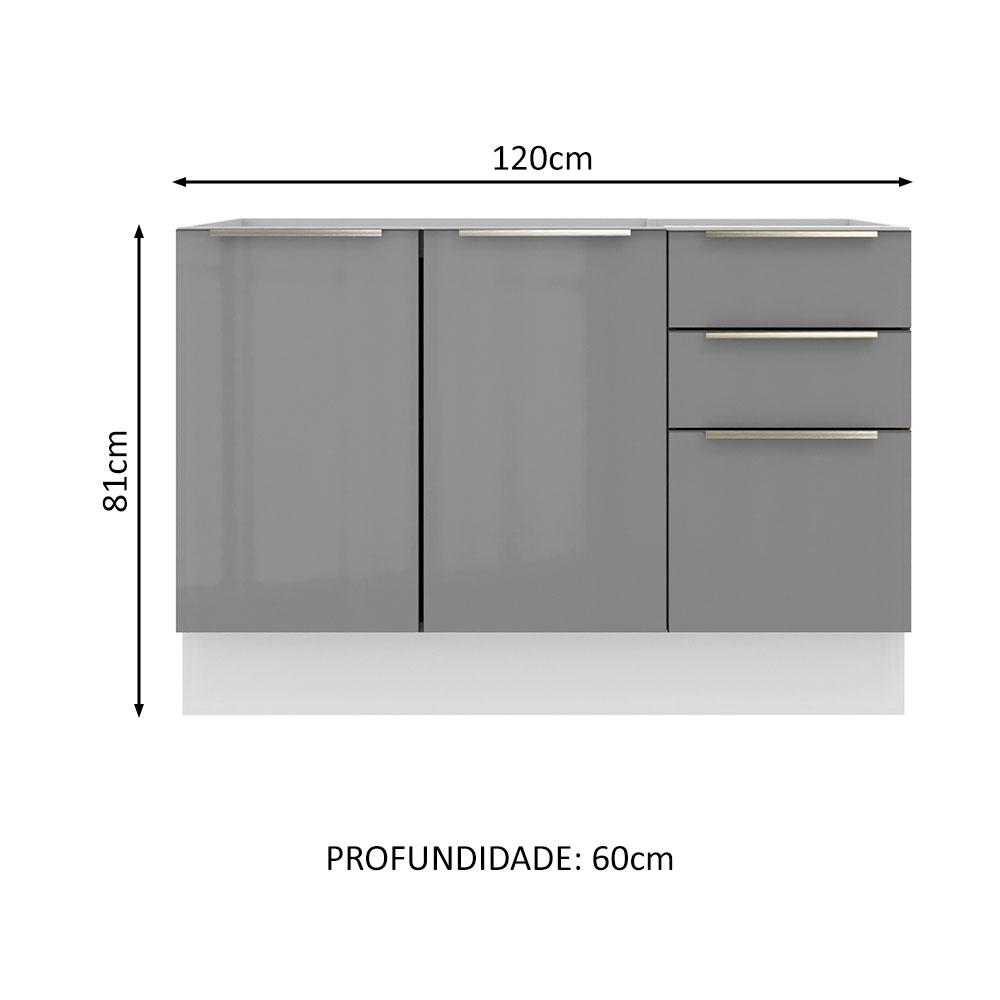 Balcão Gabinete de Pia Madesa Lux 120 cm 2 Portas 3 Gavetas - Branco/Cinza