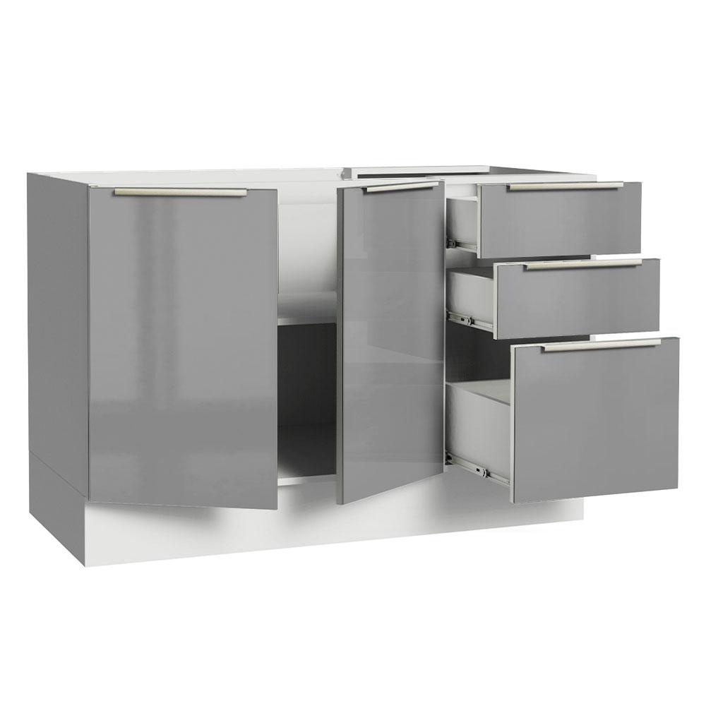 Balcão Gabinete de Pia Madesa Lux 120 cm 2 Portas 3 Gavetas - Branco/Cinza