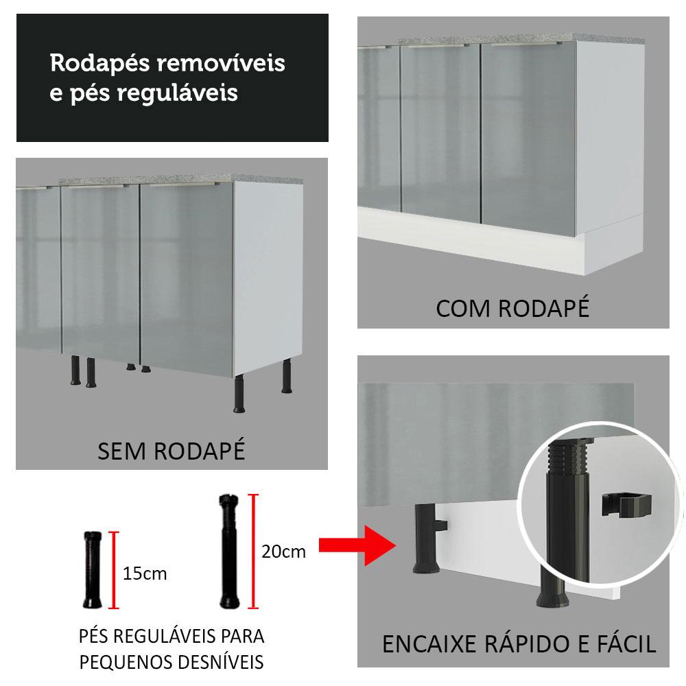 Balcão Gabinete de Pia Madesa Lux 120 cm 2 Portas 3 Gavetas - Branco/Cinza