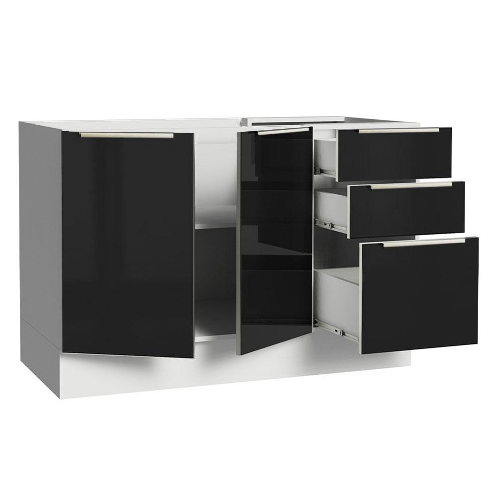 Balcão Gabinete de Pia Madesa Lux 120 cm 2 Portas 3 Gavetas - Branco/Preto