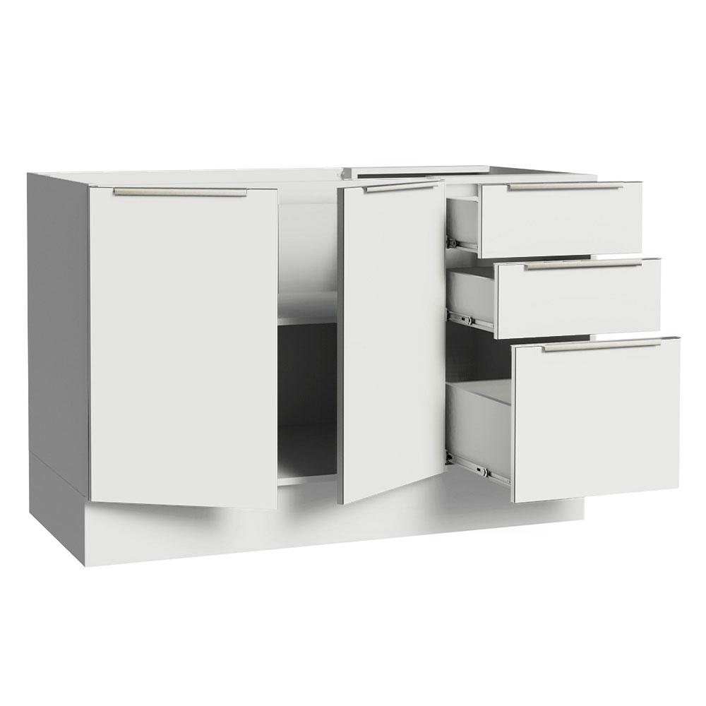 Balcão Gabinete de Pia Madesa Lux 120 cm 2 Portas 3 Gavetas (Sem Tampo) - Branco/Branco Veludo