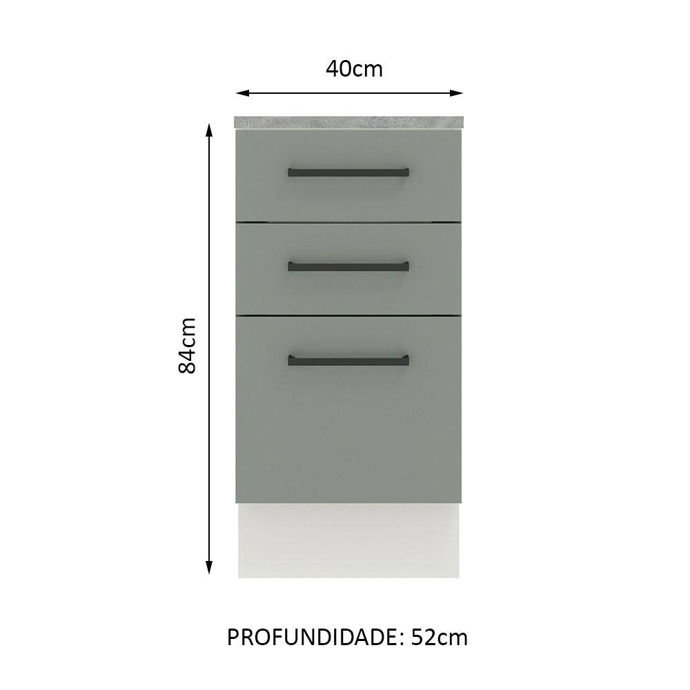 Balcão Madesa Agata 40 cm 3 Gavetas - Branco/Cinza