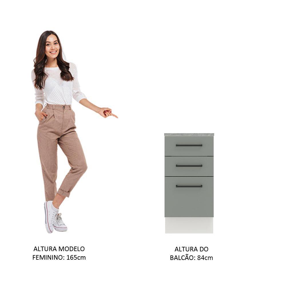 Balcão Madesa Agata 40 cm 3 Gavetas - Branco/Cinza