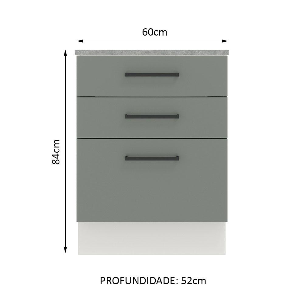 Balcão Madesa Agata 60 cm 3 Gavetas - Branco/Cinza