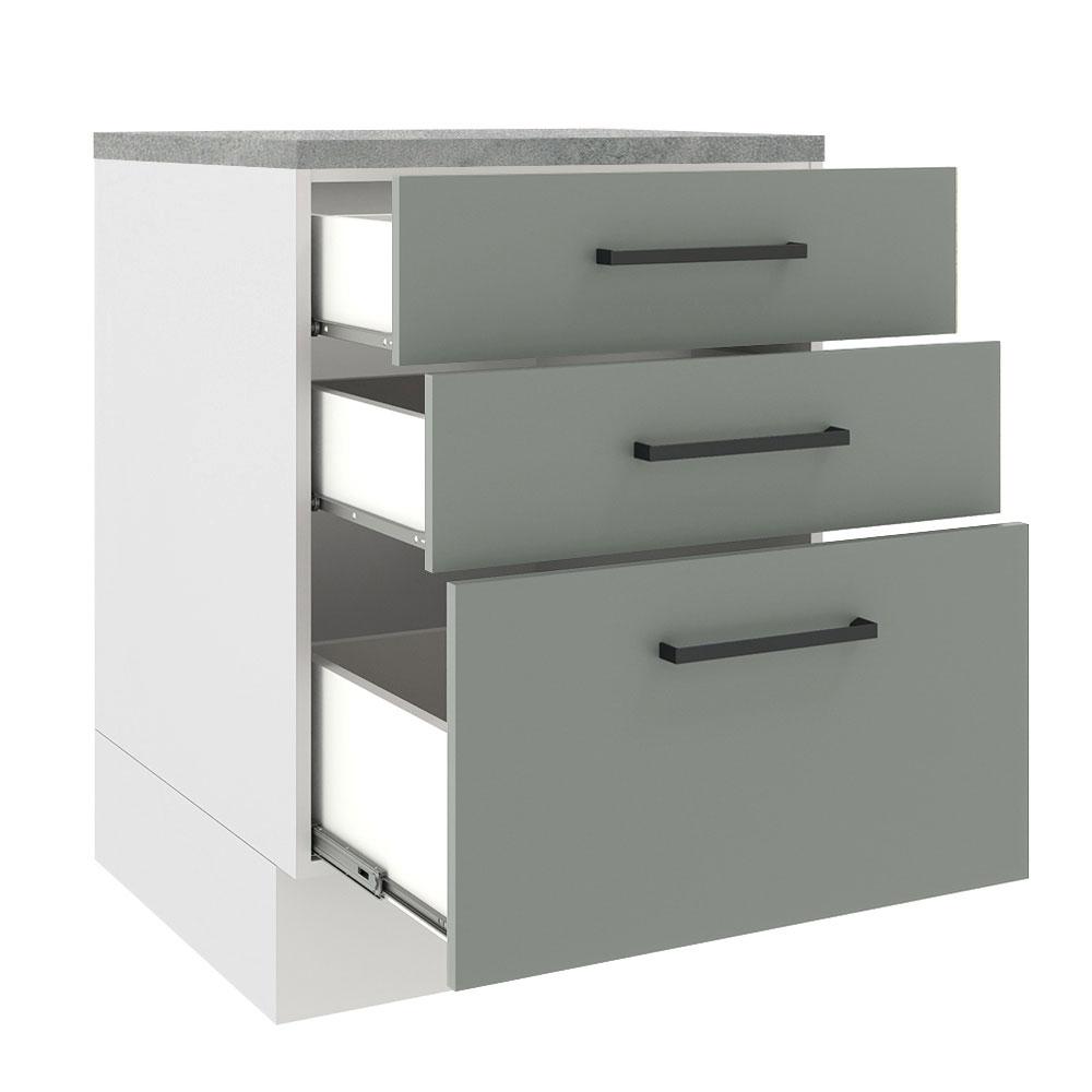 Balcão Madesa Agata 60 cm 3 Gavetas - Branco/Cinza