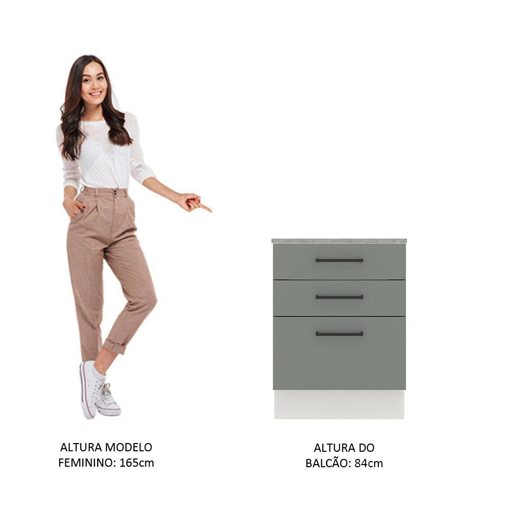 Balcão Madesa Agata 60 cm 3 Gavetas - Branco/Cinza