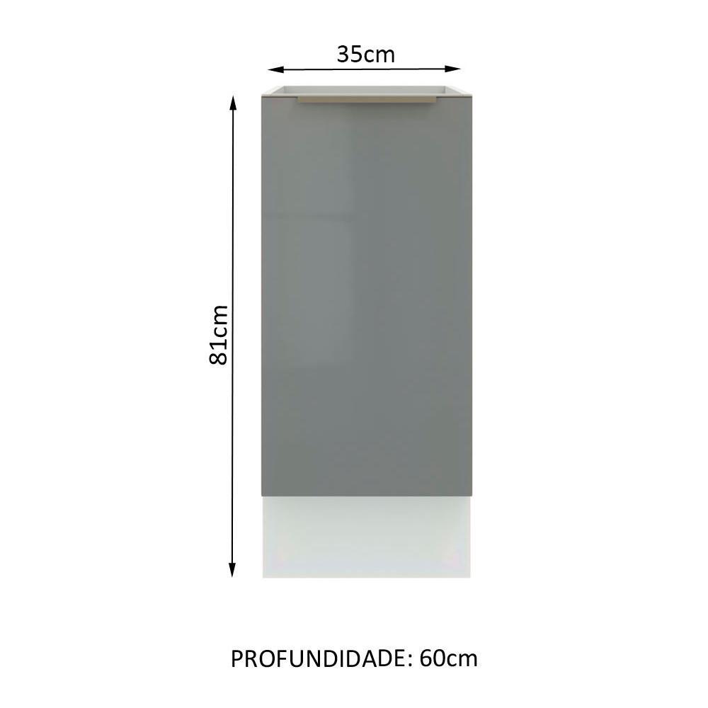 Balcão Madesa Lux 35 cm 1 Porta - Branco/Cinza