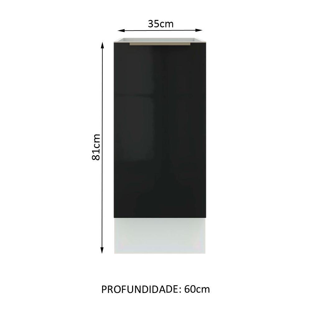 Balcão Madesa Lux 35 cm 1 Porta - Branco/Preto