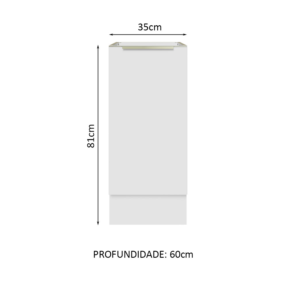 Balcão Madesa Lux 35 cm 1 Porta (Sem Tampo) - Branco/Branco Veludo