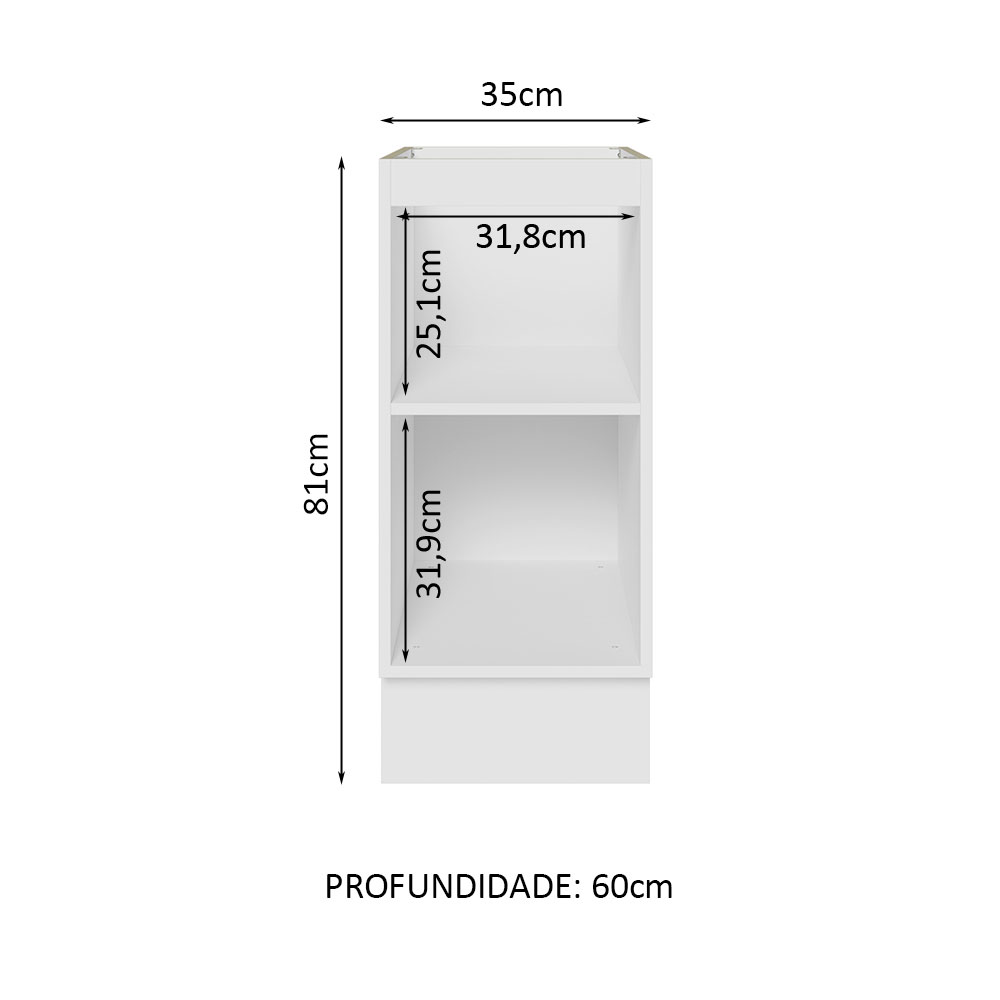 Balcão Madesa Lux 35 cm 1 Porta (Sem Tampo) - Branco/Branco Veludo