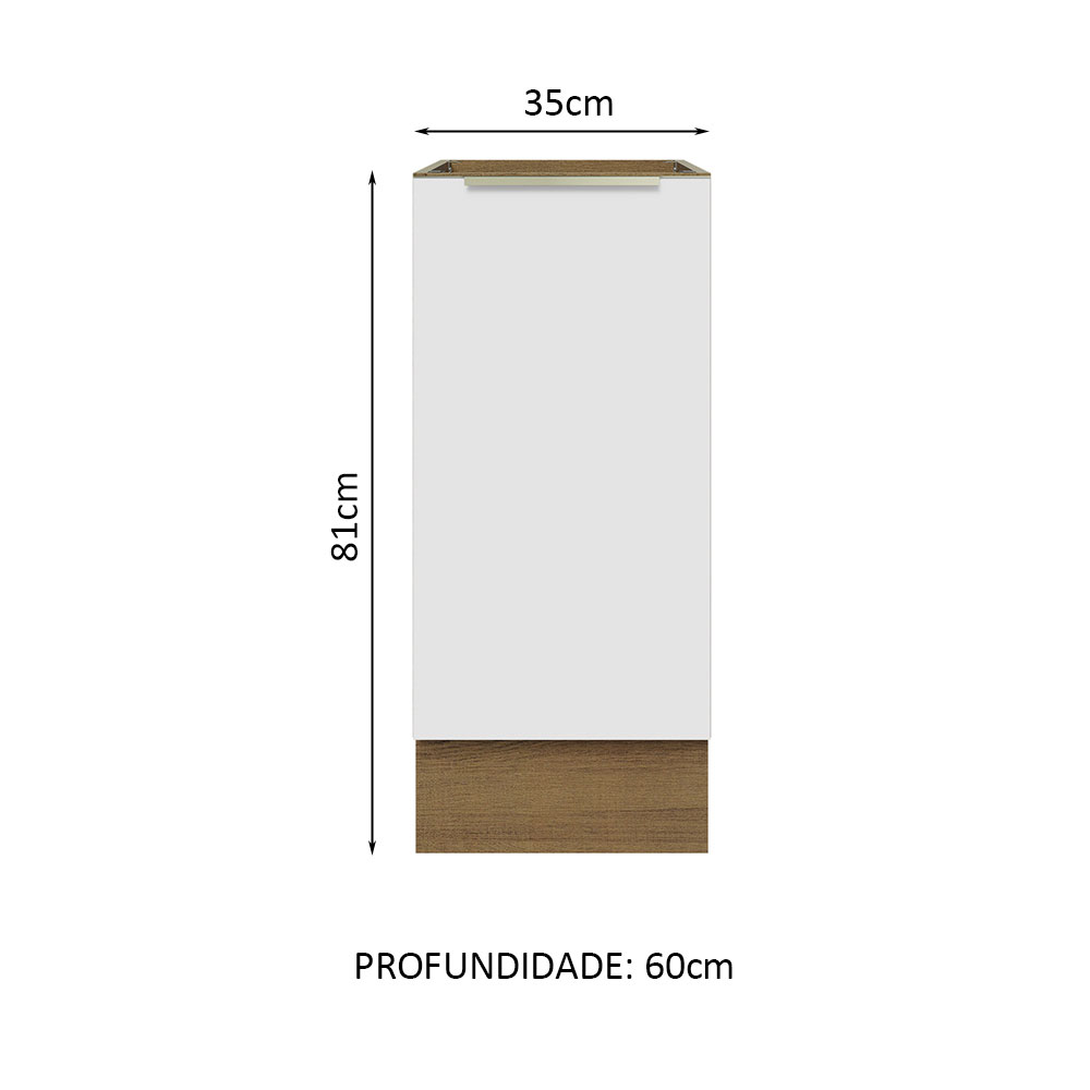Balcão Madesa Lux 35 cm 1 Porta (Sem Tampo) - Rustic/Branco Veludo