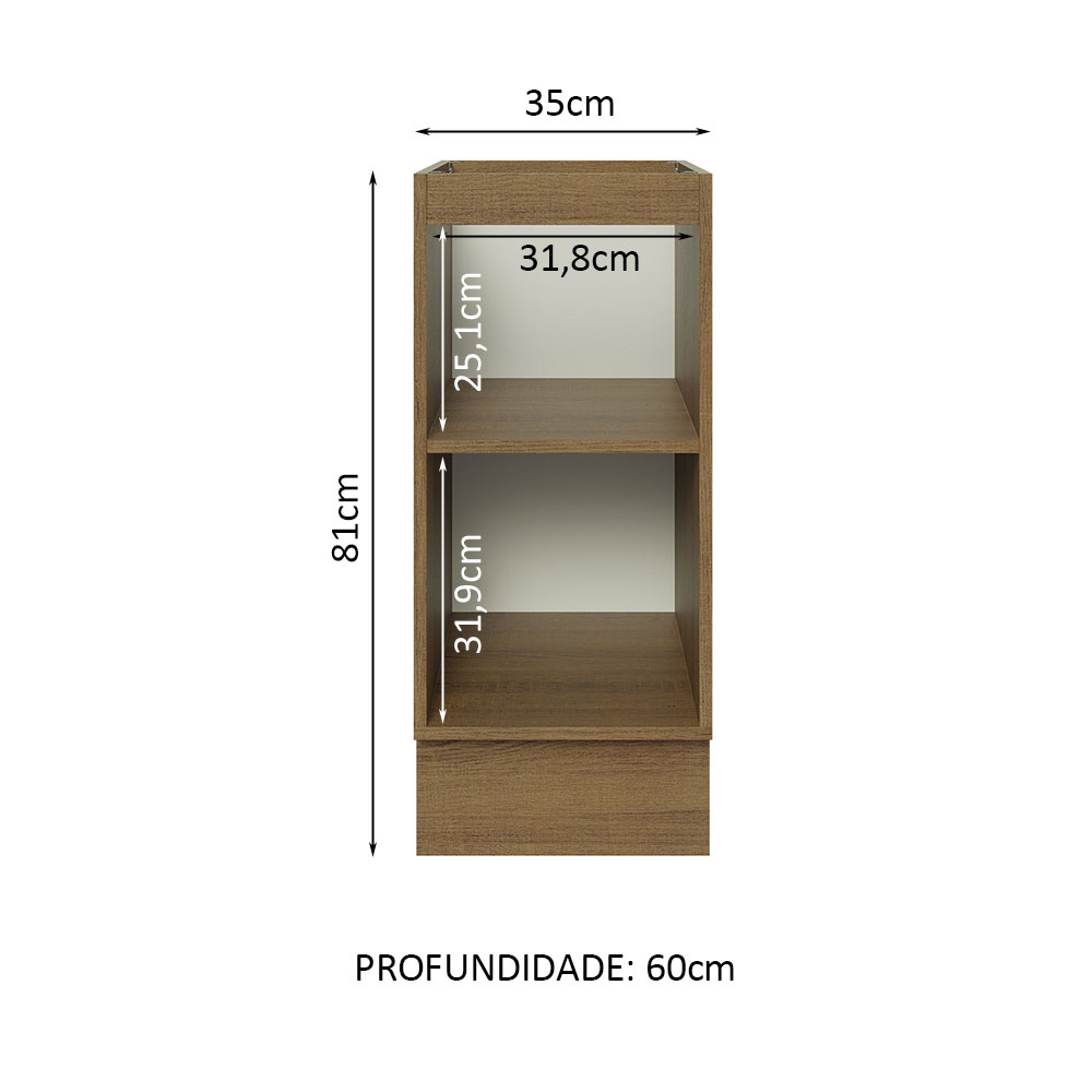 Balcão Madesa Lux 35 cm 1 Porta (Sem Tampo) - Rustic/Branco Veludo