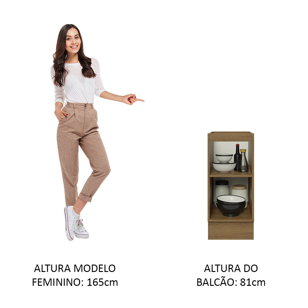 Balcão Madesa Lux 35 cm 1 Porta (Sem Tampo) - Rustic/Branco Veludo