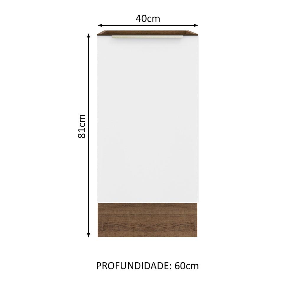 Balcão Madesa Lux 40 cm 1 Porta (Sem Tampo) - Rustic/Branco Veludo
